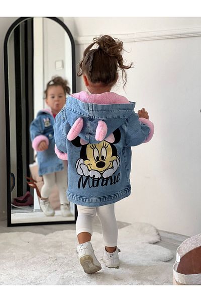 Ysferbutik Fata - Minie Mouse Iarna Palton Gros Denim