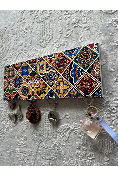 woodhomeworks سلسلة مفاتيح خشبية بوهيمية طبيعية بنمط البلاط