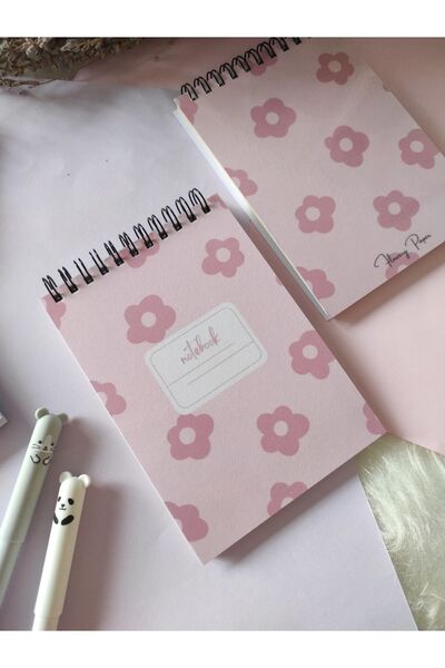Flowery Paper Pembe Çiçek A6 Telli Defter- Çizgisiz , Beyaz Iç Sayfa - 50 Yaprak - , Notepad,bloknot, Memopad