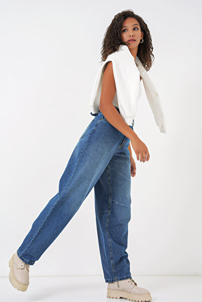 Bigdart 6689 Kadın Yüksek Bel Baggy Kot Pantolon - Lacivert