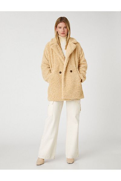 Koton Oversize Double Breasted Plush Short Coat