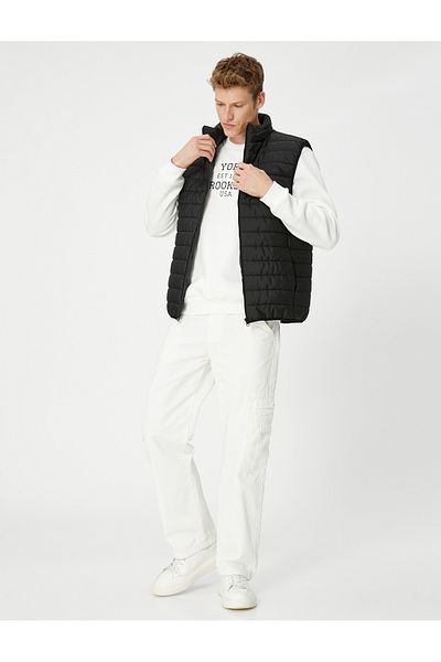 Koton Sleeveless Coat Vest Stand Collar Zipper Pocket Detailed