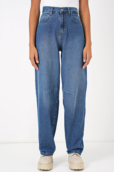 Bigdart 6689 Kadın Yüksek Bel Baggy Kot Pantolon - Lacivert