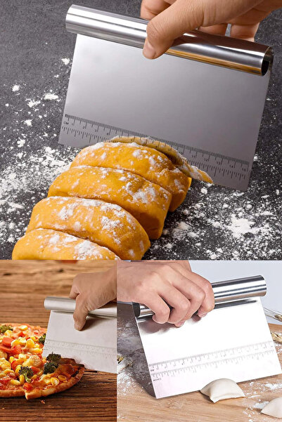 tafce Ölçülü Paslanmaz Çelik Hamur Kesme Aparatı Çelik Kesici Kazıyıcı Pasta Kek Spatula