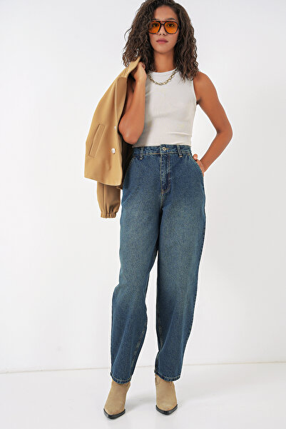 Bigdart 6688 Kadın Yüksek Bel Baggy Kot Pantolon - İndigo