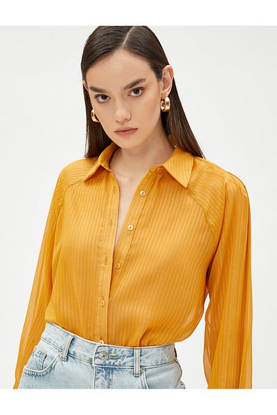 Koton Striped Chiffon Shirt with Raglan Sleeves