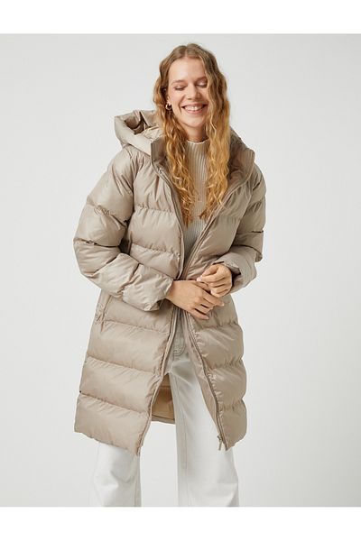 Koton Kabát Midi Puffer s kapucí a kapsou na zip