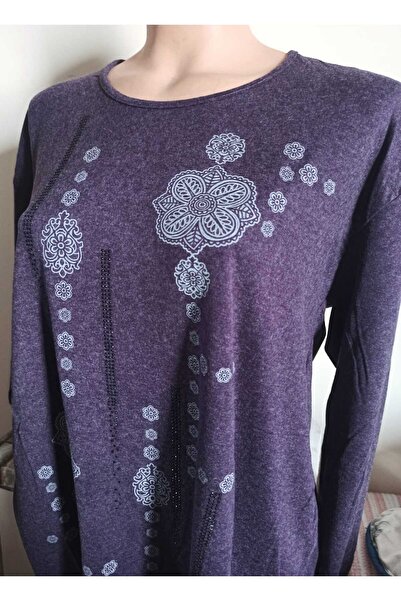 Noname Plus Size Wool Viscose Fabric Crew Neck Stoned Embroidered Slit Mother Combed Cotton / Mother Blouse