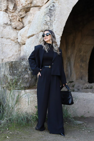 bytugcekaya Black Top Standard Size Jacket Pants Set