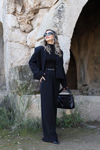bytugcekaya Black Top Standard Size Jacket Pants Set
