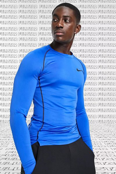Nike Pro Dri Fit Ανδρικό μπλουζάκι με λεπτή εφαρμογή μακρυμάνικο φούτερ Body Sax Blue