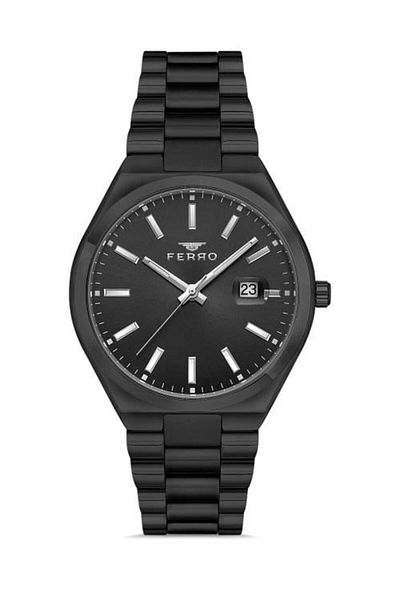 FERRO Black Color Men's Wrist Watch with Metal Band