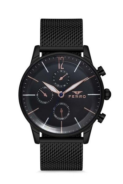 FERRO Black Color Function Men's Wrist Watch with Straw Band