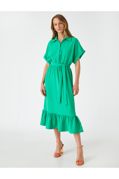 Koton Μίντι Φόρεμα Πουκάμισο γιακά Ζώνη