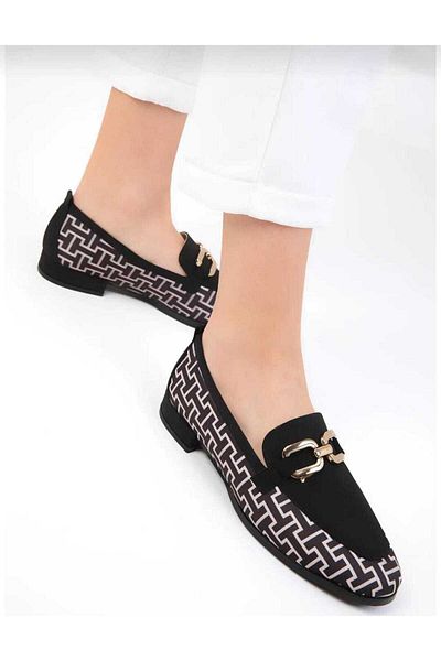 BAYRAMOĞLU KUNDURA BYK 04 Pantofi de damă, cu cataramă neagră, cu model, confortabili, stilați, pantofi casual