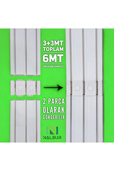 Nalbur Bakkal 3'lü 3 Raylı Perde Rayı Korniş 6 Metre (2 + 2 + 2 Metre)
