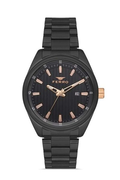 FERRO Silver Color Steel Band Black Color Men's Wrist Watch