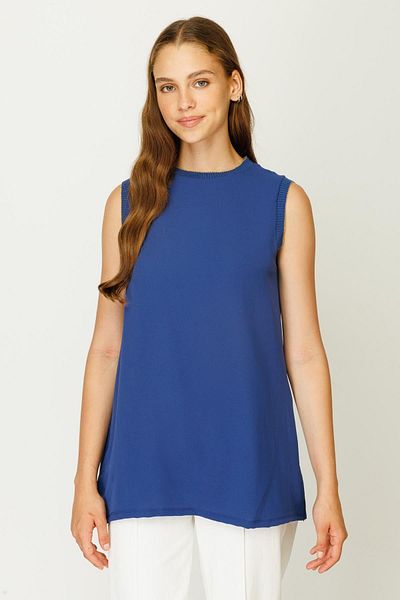 Ghisa Ribbed Round Neck Sleeveless Tunic
