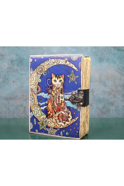 ARD Hilal Ay Kedisi Desenli Deri Eskitme Yaprak Defter