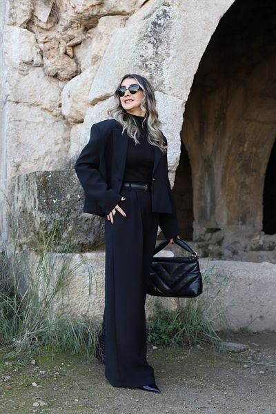 bytugcekaya Black Top Standard Size Jacket Pants Set