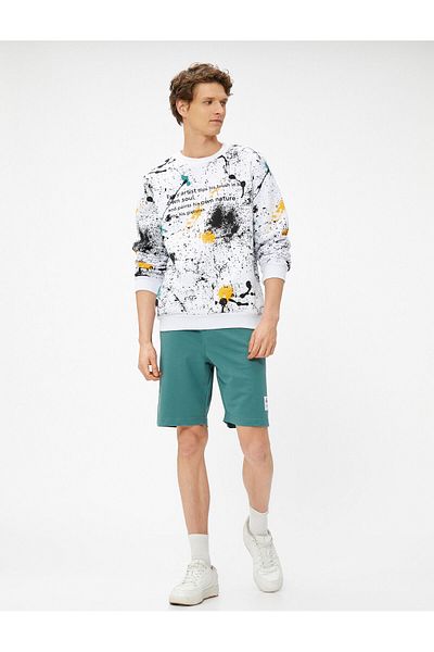 Koton Lace Waist Shorts Slim Fit Pocket Label Printed