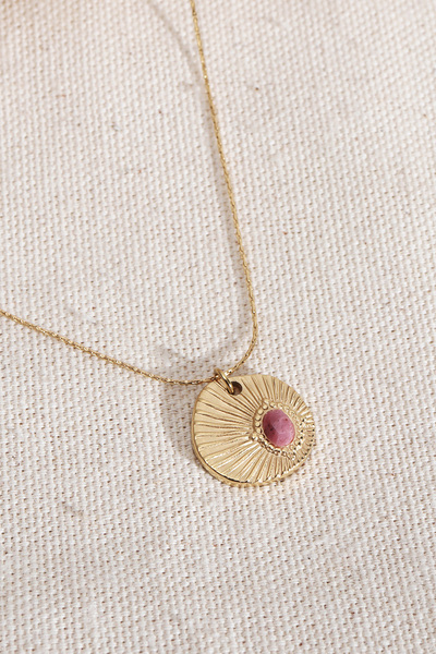 Süspüs Accessories Natural Stone Detailed Gold Color Minimal 316L Steel Necklace