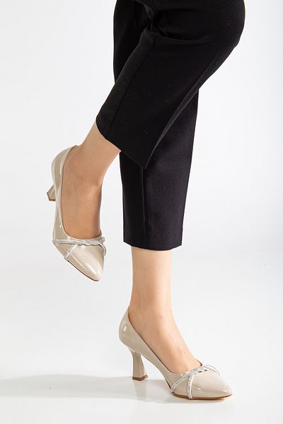shop Women's Skin Beige Patent Leather Stone Pointed Toe High Heels