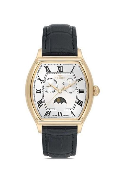 FERRO Black Function Design Case Men's Wrist Watch with Leather Band