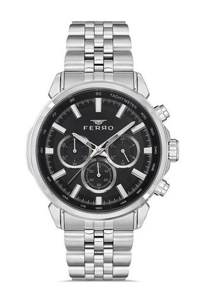 FERRO Silver Color Sport Case Men's Wristwatch with Metal Band