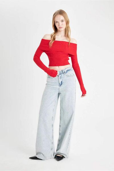 DeFacto Off Shoulder Slim Fit Knitwear Sweater - Basic Solid Cut B6537Ax24Wn