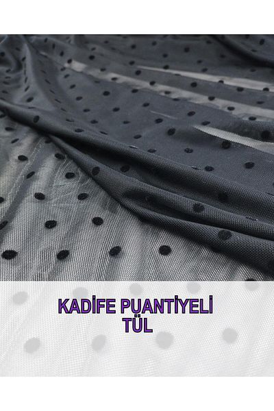 Kumaş Parça Plasă neagră elastică cu puncte - Lățime: 150