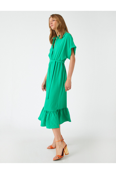 Koton Μίντι Φόρεμα Πουκάμισο γιακά Ζώνη