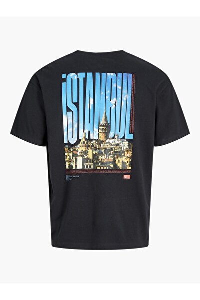 Jack & Jones Μαύρο μπλουζάκι με στρογγυλή λαιμόκοψη Istanbul JORISTANBUL TEE FT STYD AW24