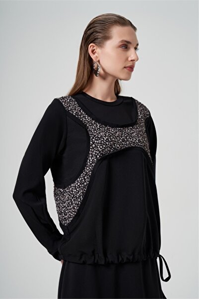 MissWhence Patchwork Detaylı Kısa Bluz