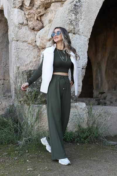 bytugcekaya Σκούρο Χακί Μακρυμάνικο Crop Top