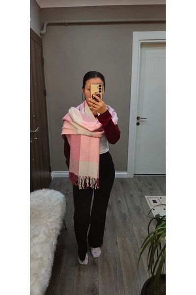 TREND Pink Winter Shawls 70*200 cm Double Sided Checked Shoulder Shawl