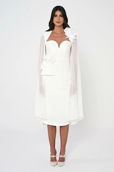 ALFABETA Chiffon Sleeves Midi Evening Dress