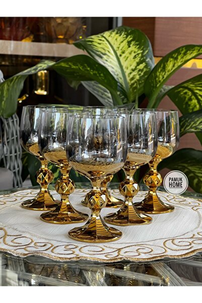 PAMUK HOME 6 Kişilik Titanyum Crystal 150 ML Gold Kahve Yanı Bardak