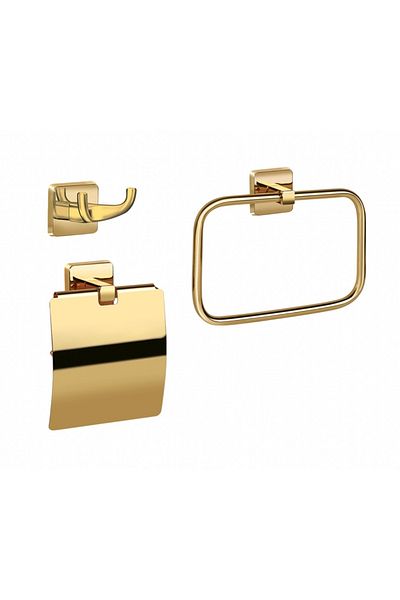 İSAOĞLU YAPI Gold Bathroom Set Gold Towel Holder Gold Paper Holder Gold Double Bathrobe Set of 3