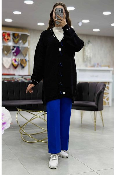 Nefise Cardigan oversize cu broderie cu panglică
