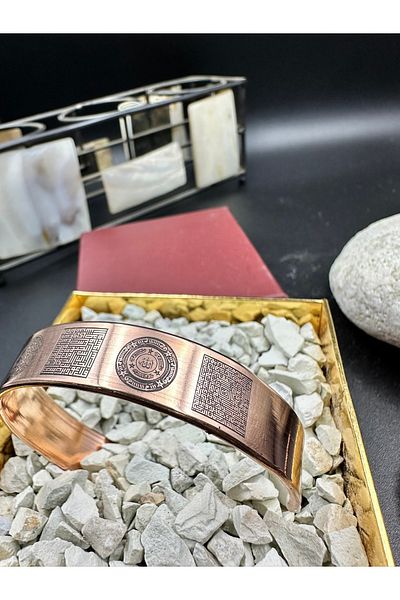 KAVELE Raw Pure Copper Full Protection Armored Kufi Special Zeolite Sanded Bracelet 17 cm 35-40Gr