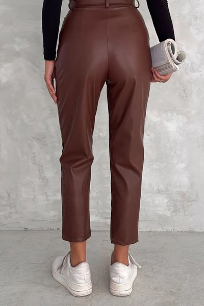Swana Leather Pants with Carotton Button Belt-Brown