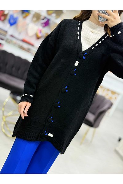 Nefise Cardigan oversize cu broderie cu panglică