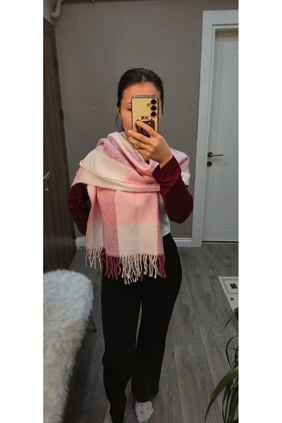 TREND Pink Winter Shawls 70*200 cm Double Sided Checked Shoulder Shawl