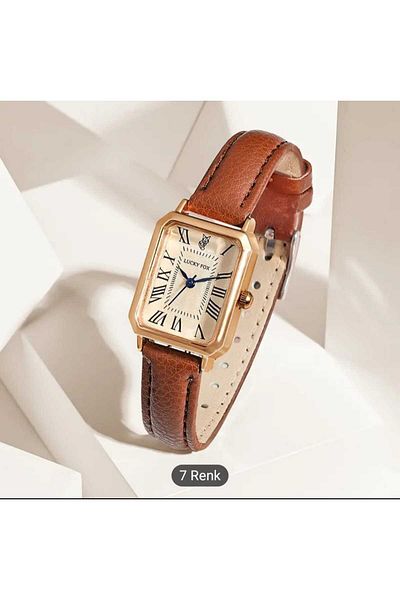 ariana sytle Luxury Vintage Fashion Quartz Watch with Roman Numerals Stylish Women's Watch Coffee Color