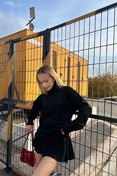 HARMONY GLOBAL Turtleneck Oversized Sweater Pleated High Waist Mini Skirt Asmer Women's Smoked Knitwear Set