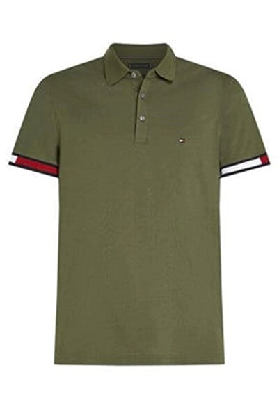 Tommy Hilfiger تي شيرت FLAG CUFF SLIM POLO للرجال باللون الكاكي MW0MW37518RBN