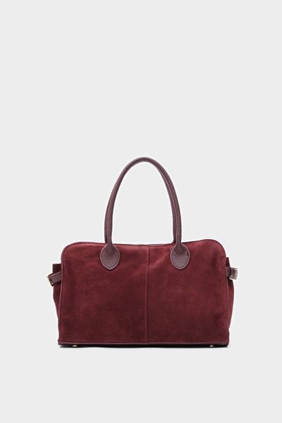 LEONAS Geantă de mână și de umăr pentru femei, din piele naturală premium, cu fermoar, cu mâner dublu, Morton Claret Red