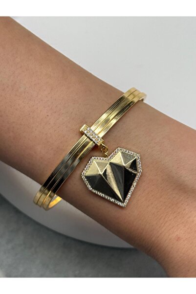 İREM YILDIZ Çelik Gold Zirkon Taş Detaylı Kalp Ajda Charm