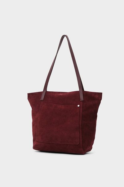LEONAS Geantă de mână și de umăr din piele naturală din piele intoarsa cu buzunar frontal premium Michelle Burgundy